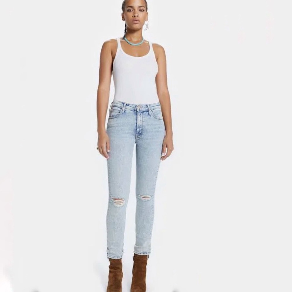 Mother The Mid Rise Dazzler Ankle Distressed Jeans Marrakesh Nights Wash, sz 29